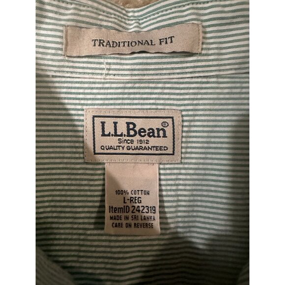 LL Bean Traditional Fit Mens Large Reg Cotton Short Sleeve Button Up Shirt Green - Picture 2 of 5